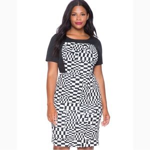 Eloquii Black and White Print Dress with Sleeves